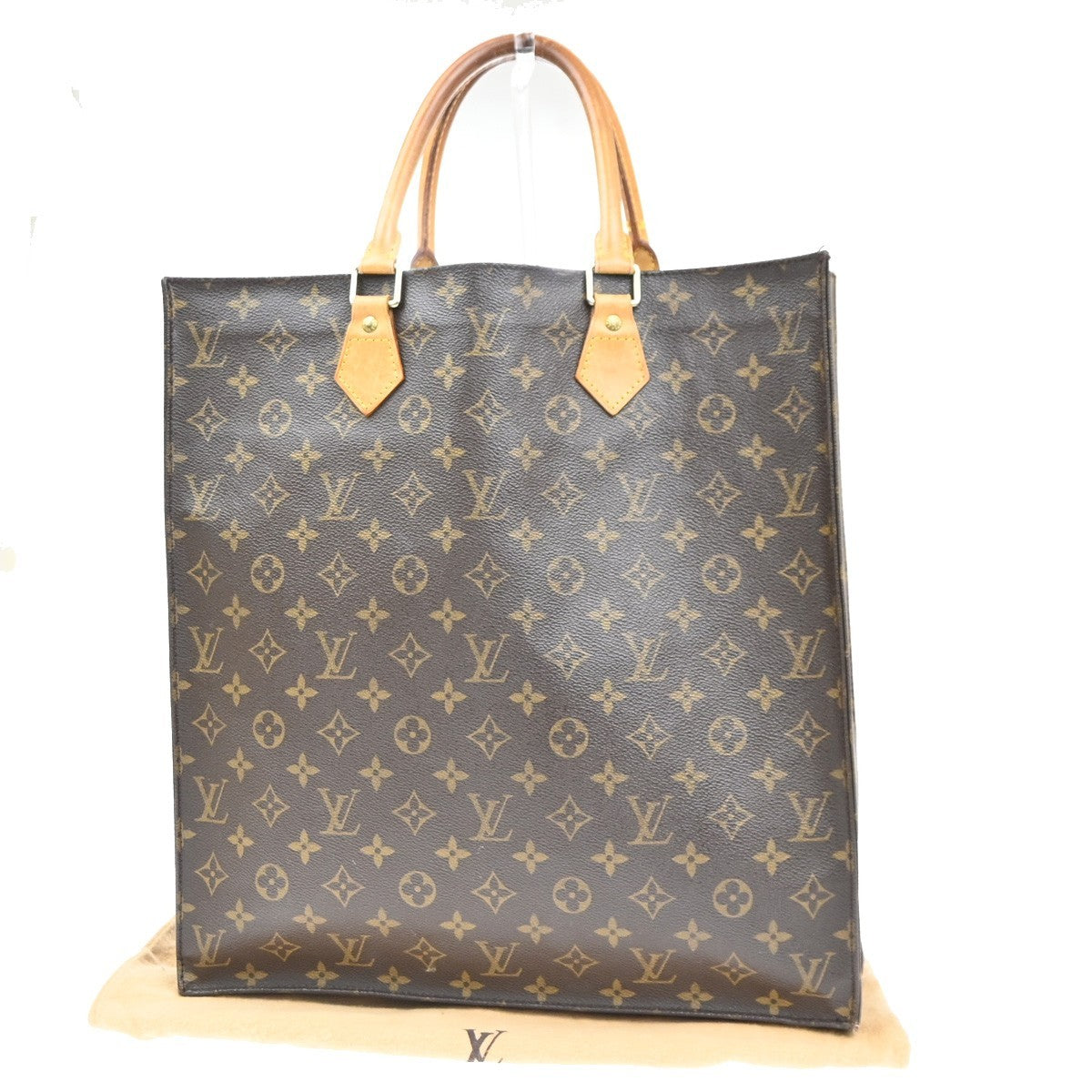 LOUIS VUITTON Logo Sac Plat Hand Tote Bag Monogram Leather Brown M51140 65KC814