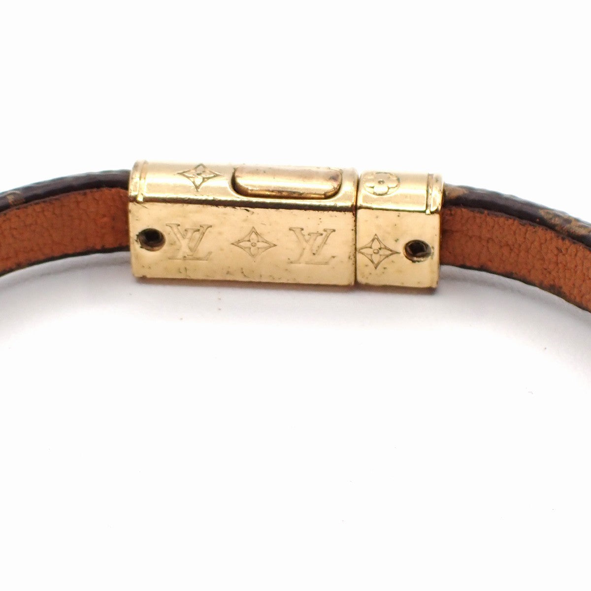 LOUIS VUITTON LV Logo Yummy Bracelet Monogram Leather Brown GHW M6435F 05EG106