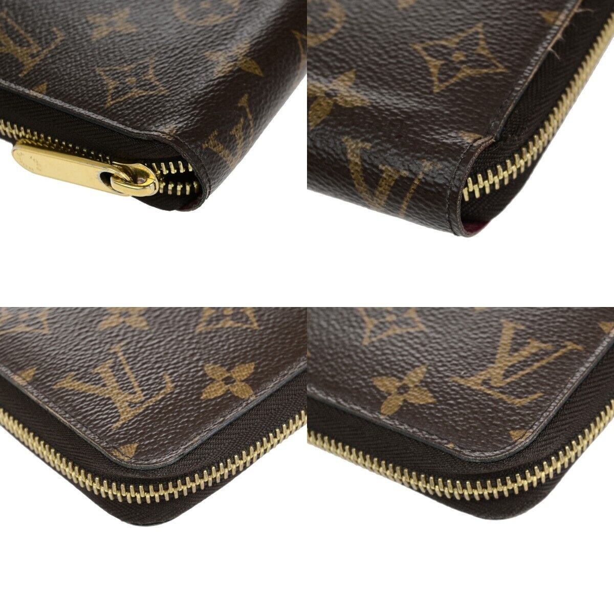 LOUIS VUITTON Zippy Long Wallet Monogram Leather Brown Fuchsia M41895 84EB839