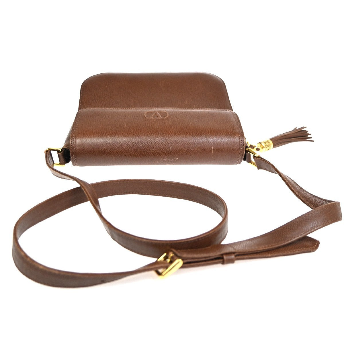 VALENTINO GARAVANI VLTN Logo Tassel Charm Shoulder Bag Leather Brown GHW 63ZA217