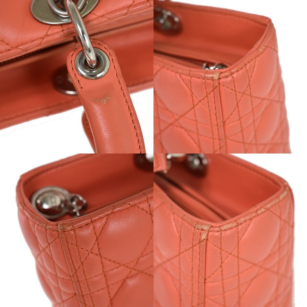 CHRISTIAN DIOR Logo Lady Cannage 2Way Shoulder Hand Bag Leather Orange 691RC569