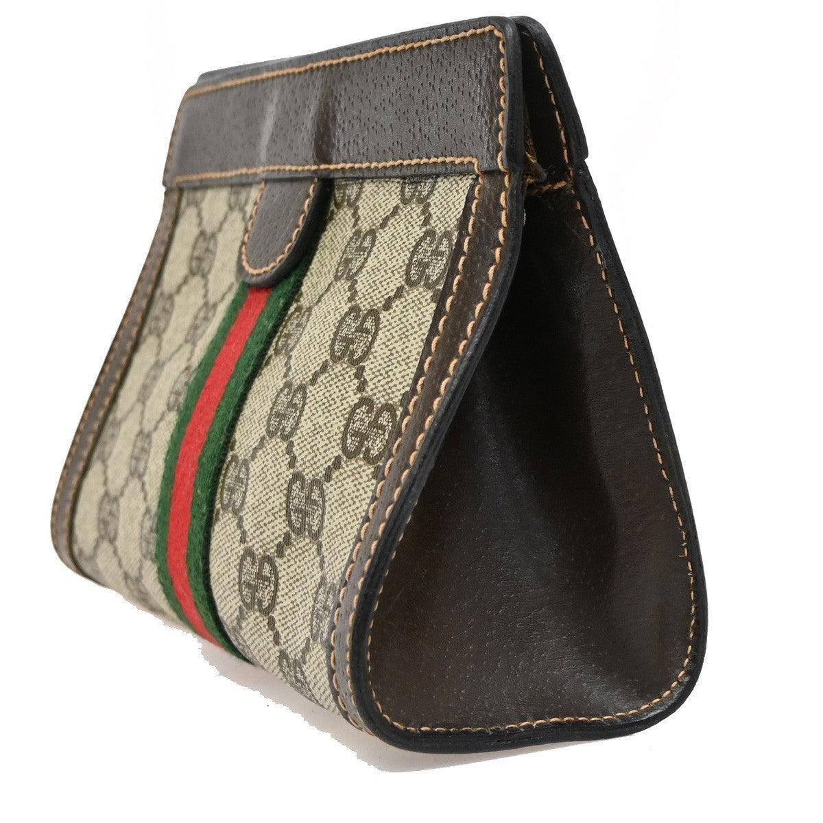 GUCCI Logo GG Mini Pattern Sherry Pouch Bag PVC Leather Brown Italy 67KP163