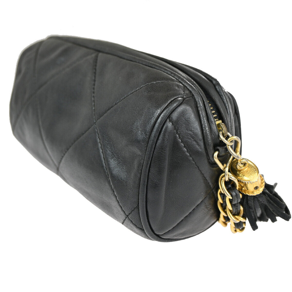 CHANEL CC Tassel Mini Matelasse Chain Shoulder Bag Leather BK Vintage 614RJ709