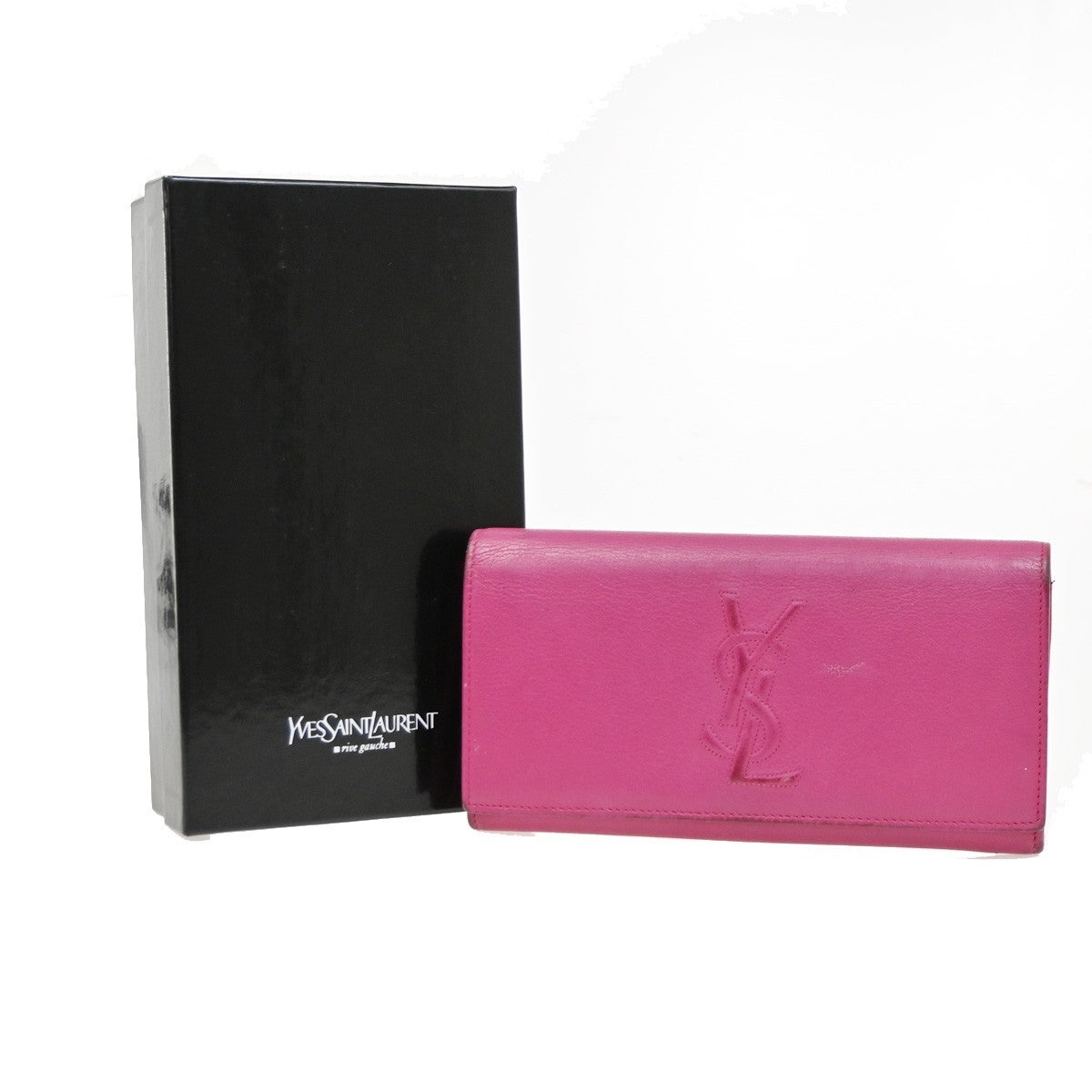 YVES SAINT LAURENT YSL Logo Belle De Jour Long Wallet Leather Pink GHW 66KB977