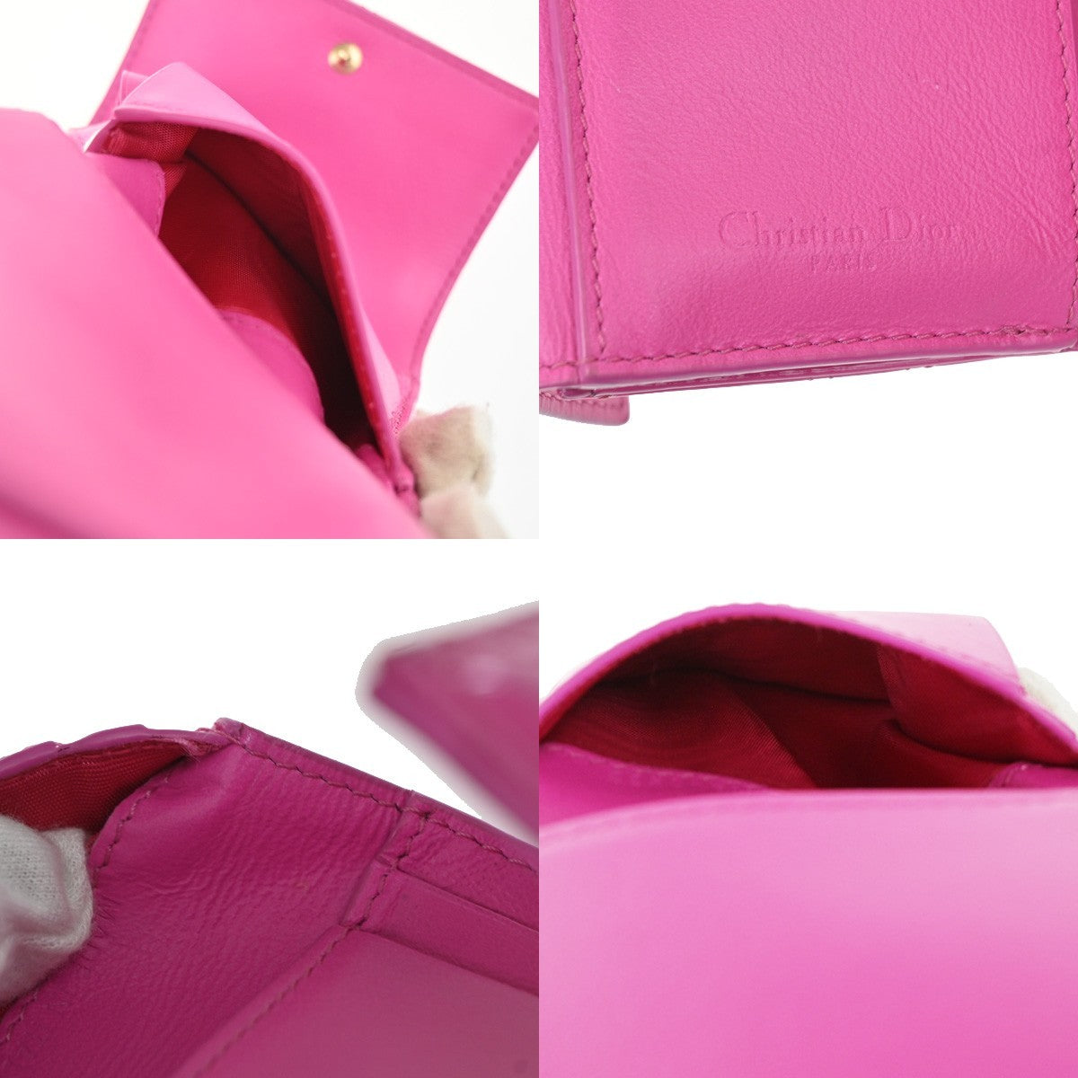 CHRISTIAN DIOR Lotus Cannage Compact Trifold Wallet Patent Leather Pink 30YJ112