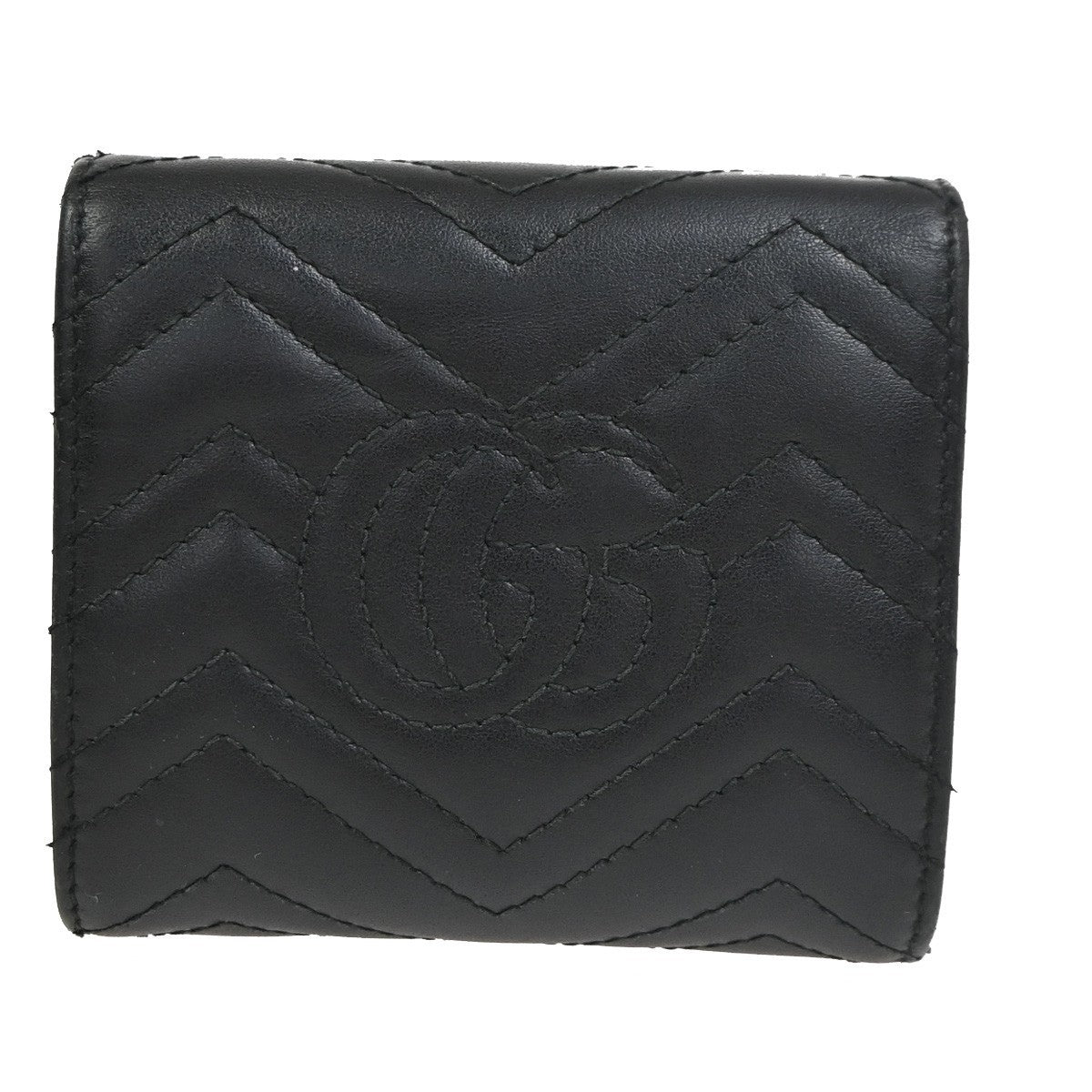 GUCCI GG Marmont Compact Bifold Wallet Purse Leather Black GHW Italy 69YH976