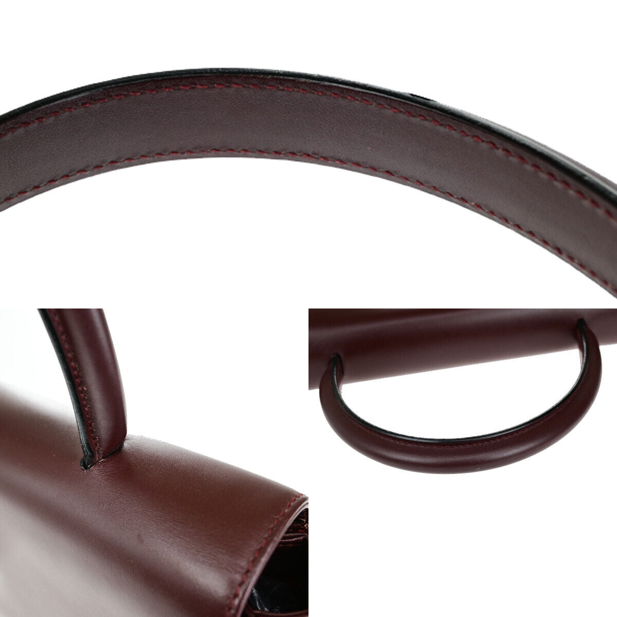 MUST DE CARTIER 2C Logo Hand Bag Leather Burgundy Bordeaux GHW Italy 80YG585