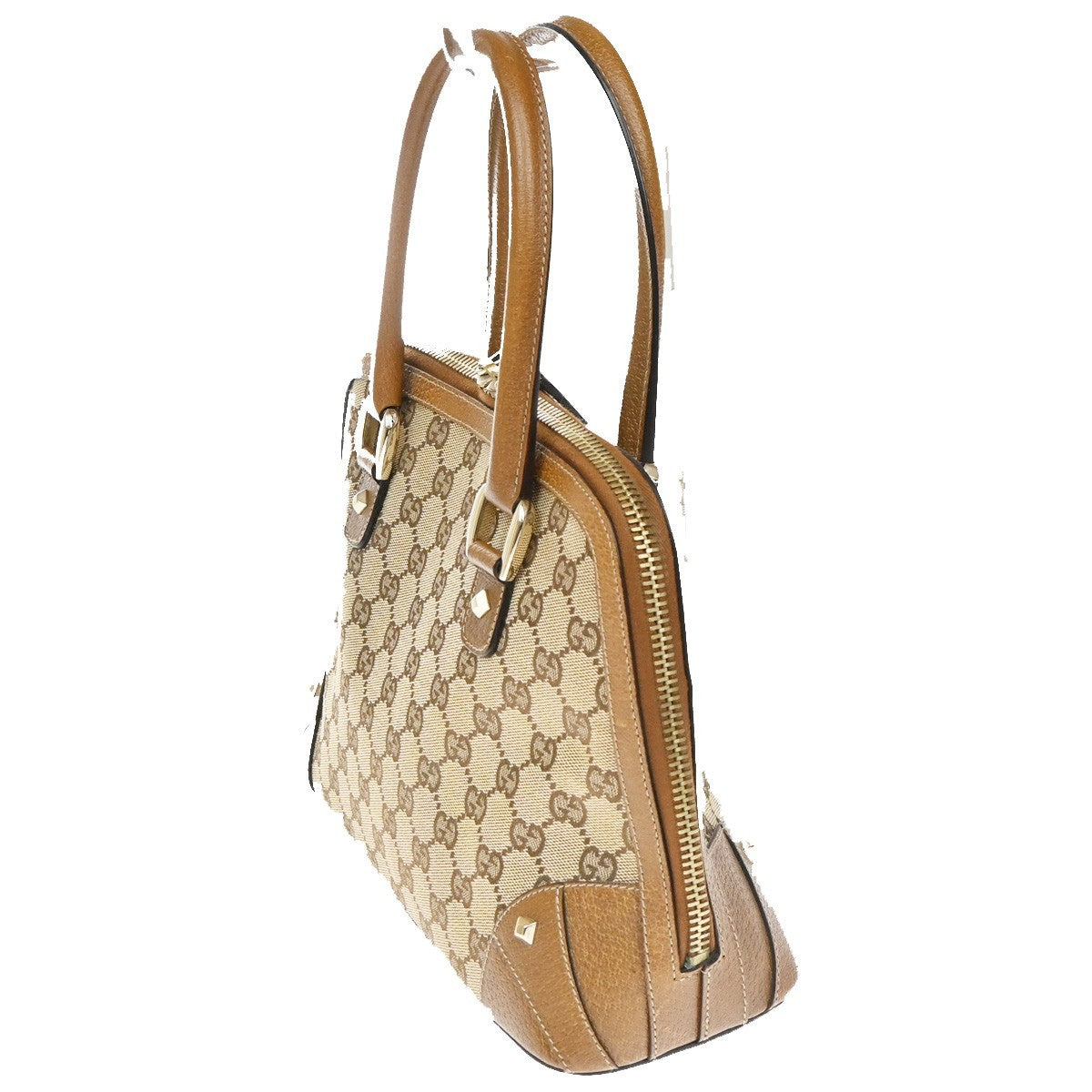 GUCCI GG Pattern Shoulder Handbag Bag Canvas Leather Brown SHW Italy 81CB057
