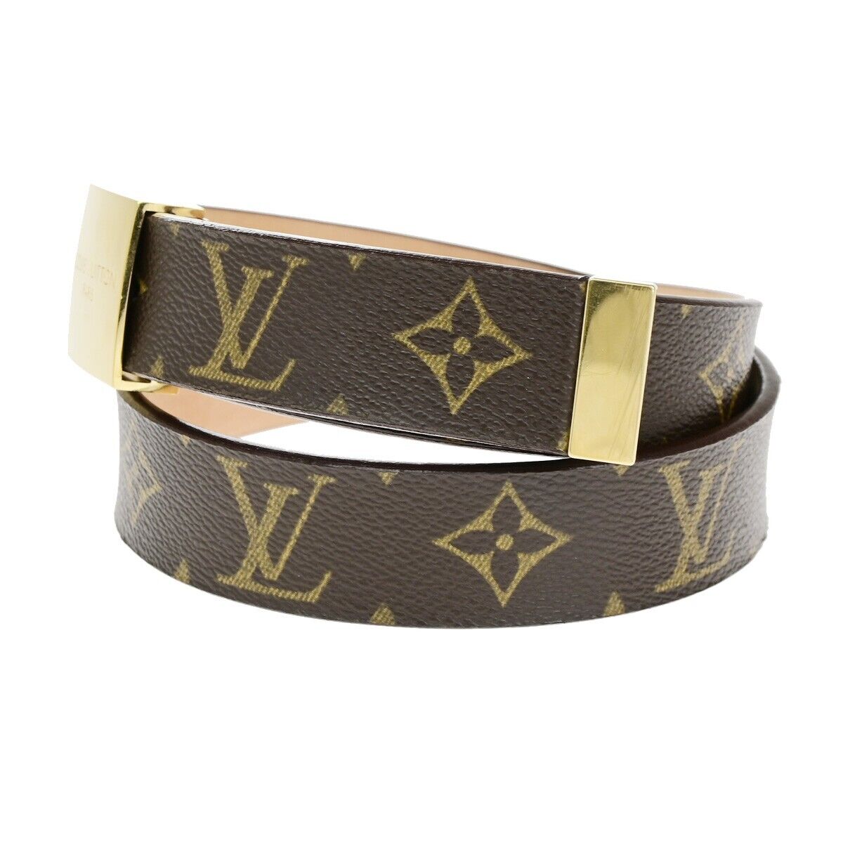 LOUIS VUITTON Logo Ceinture Carre Belt Monogram Leather Brown GHW Spain 33YF315