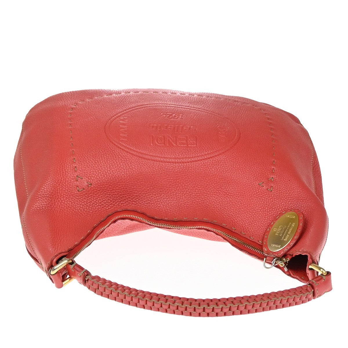 FENDI Logo Selleria Shoulder Hobo Bag Leather Red GHW Italy 82YJ094