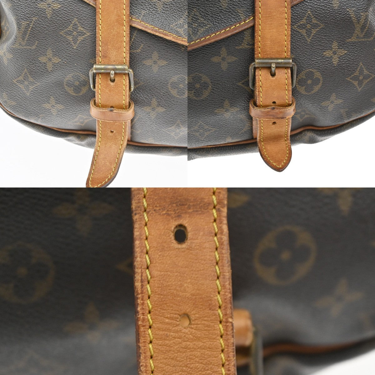 LOUIS VUITTON Logo Saumur 43 Shoulder Bag Monogram Leather Brown M42252 32KC654