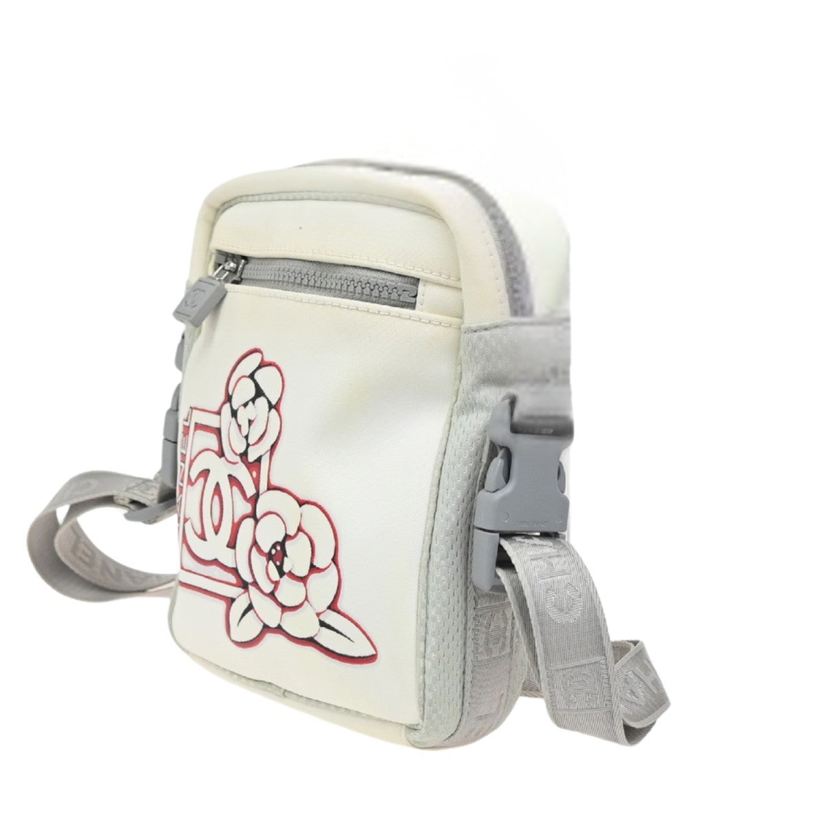CHANEL CC Logo Sport Line Camellia Shoulder Bag Nylon White SHW Italy 74ZA283