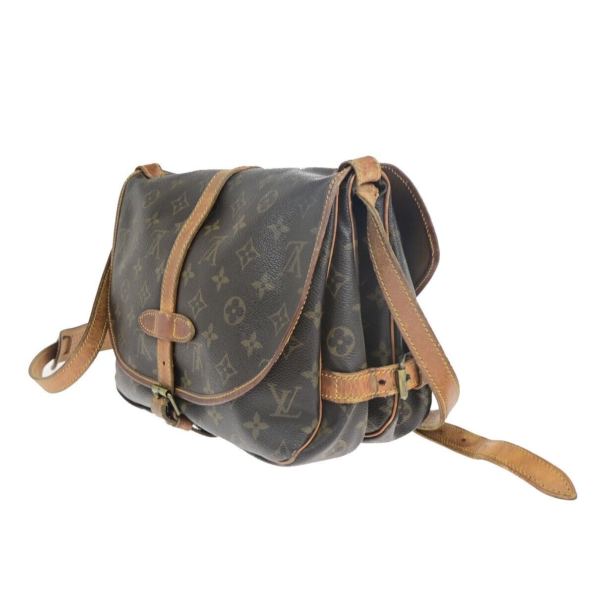 LOUIS VUITTON Logo Saumur 30 Shoulder Bag Monogram Leather Brown M42256 30HC017