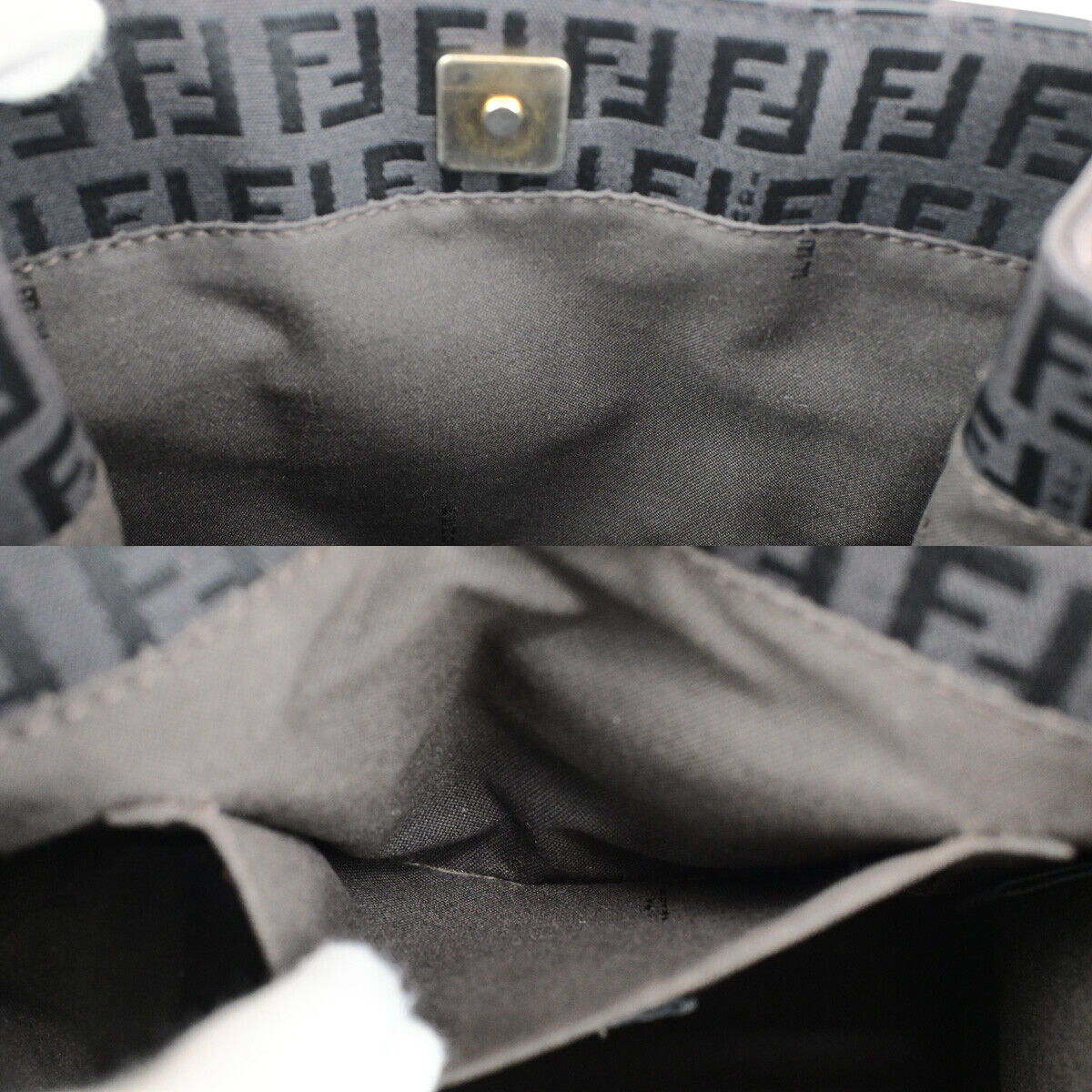 FENDI Logo Zucchino Pattern Shoulder Bag Canvas Leather Brown SHW Italy 70SJ497