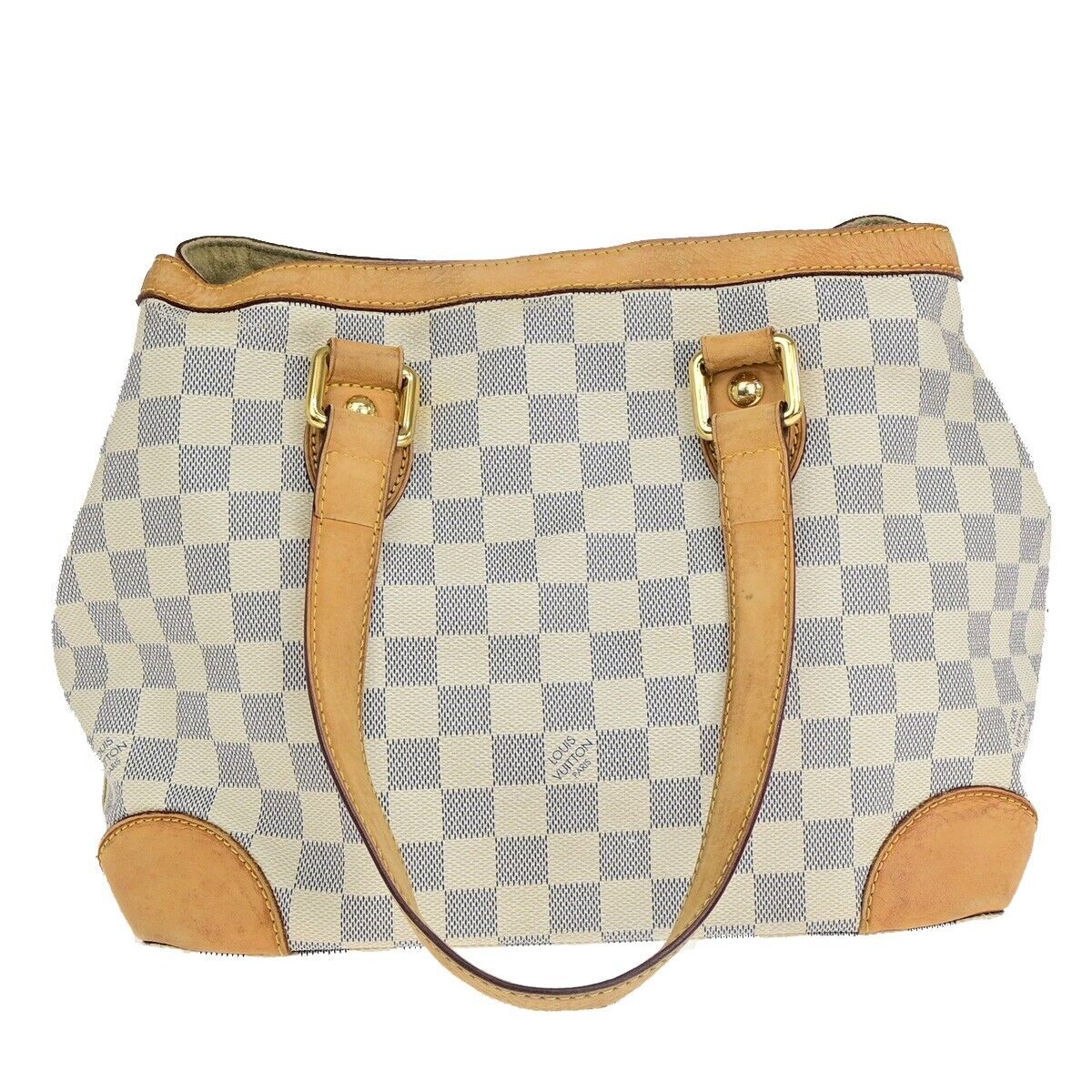 LOUIS VUITTON Hampstead PM Shoulder Bag Damier Azur Leather White N51207 72EB472