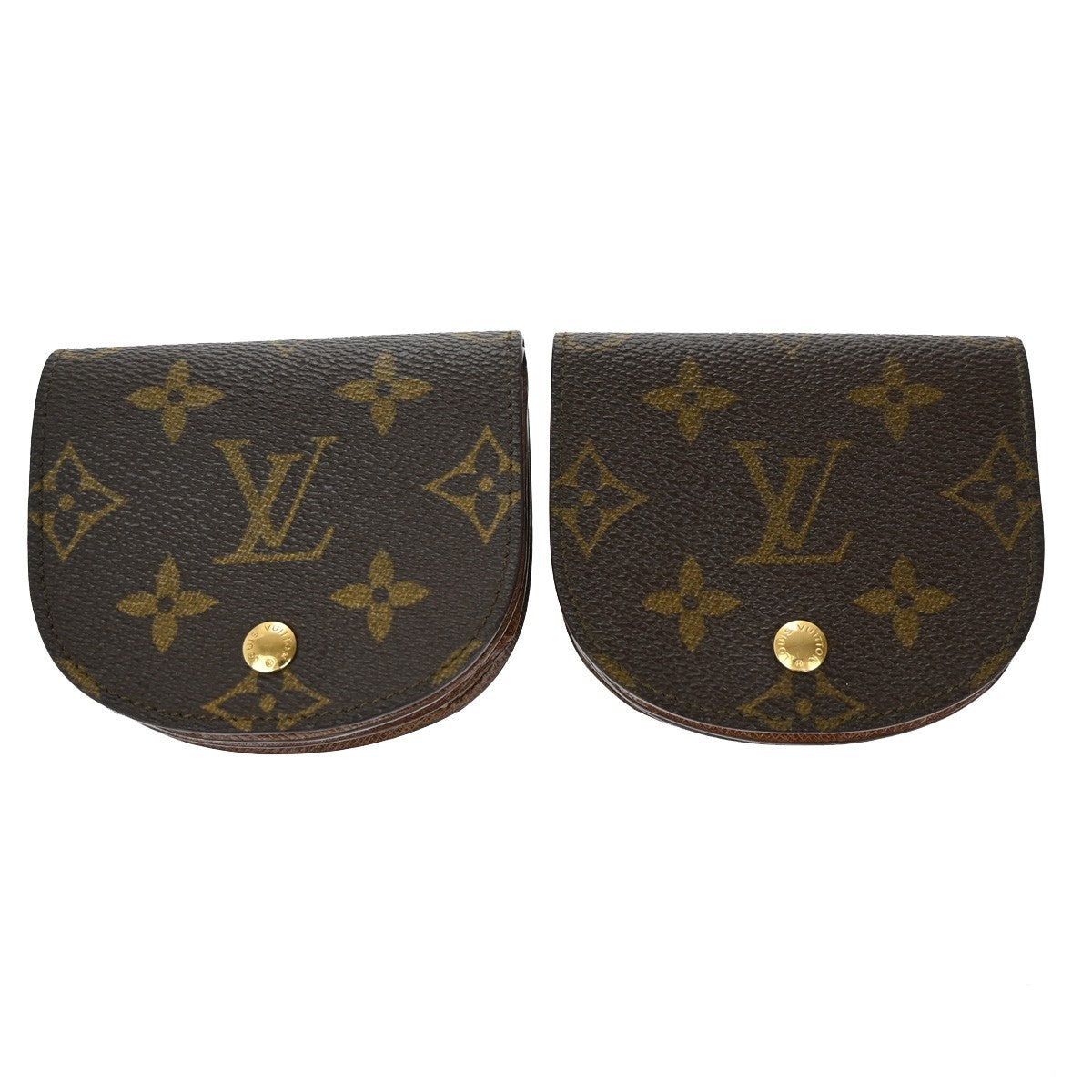 LOUIS VUITTON LV Logo 2 Set Coin Case Wallet Monogram Leather Brown 05EF836