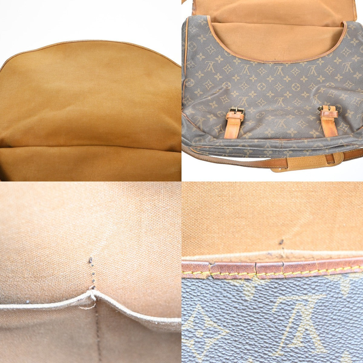LOUIS VUITTON Logo Saumur 43 Shoulder Bag Monogram Leather Brown M42252 32KC654
