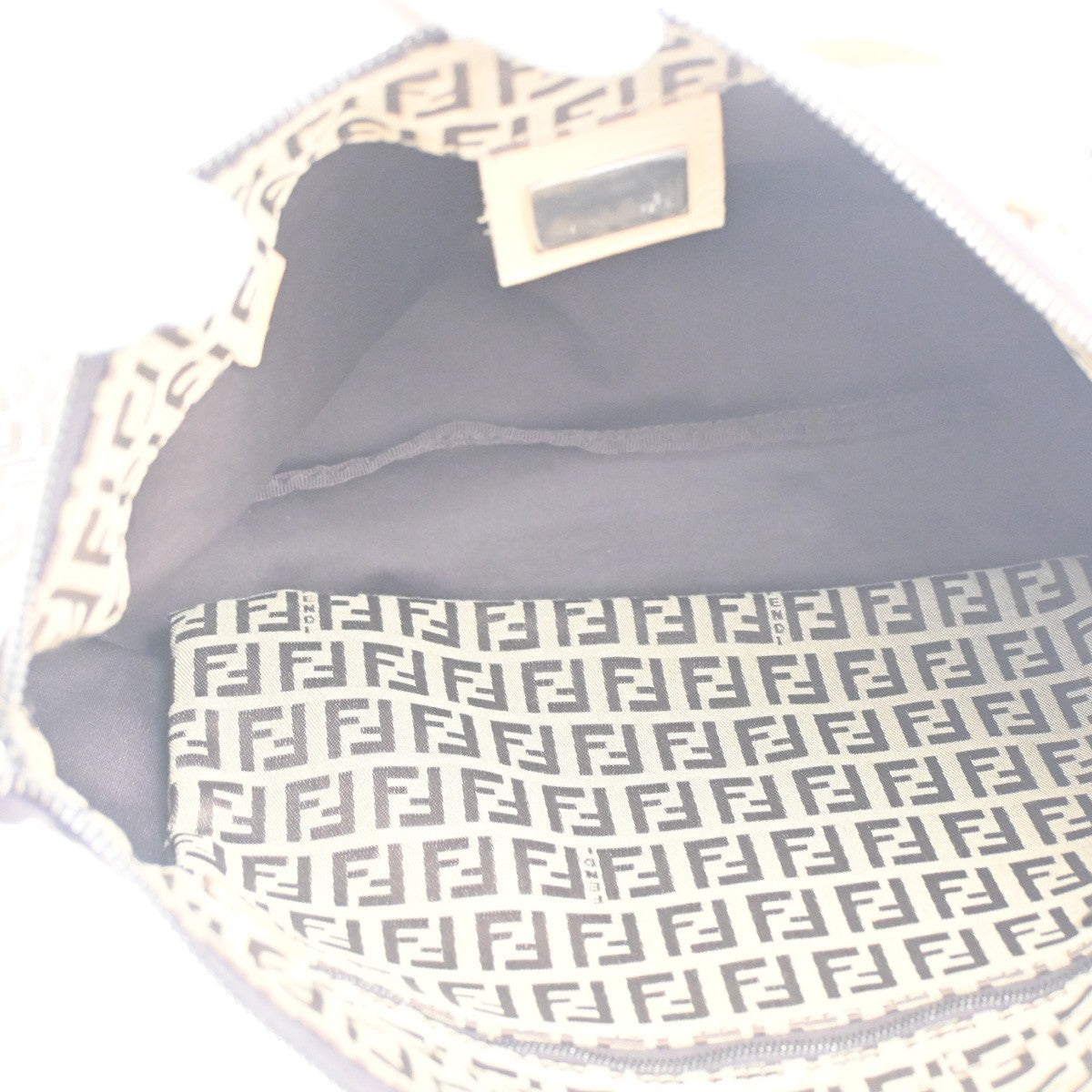 FENDI Logo Zucca Zucchino Pattern Hand Bag Canvas Leather Black Italy 65CA601