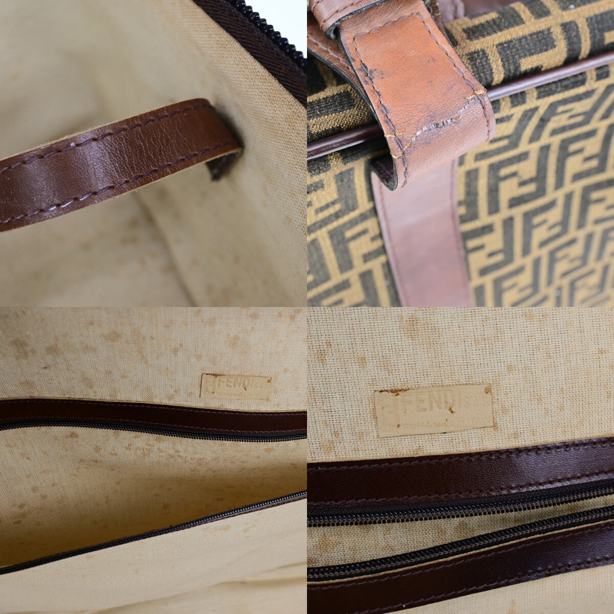 FENDI Logo Zucca Pattern Suitcase Travel Hand Bag Canvas Leather Brown 36YG733