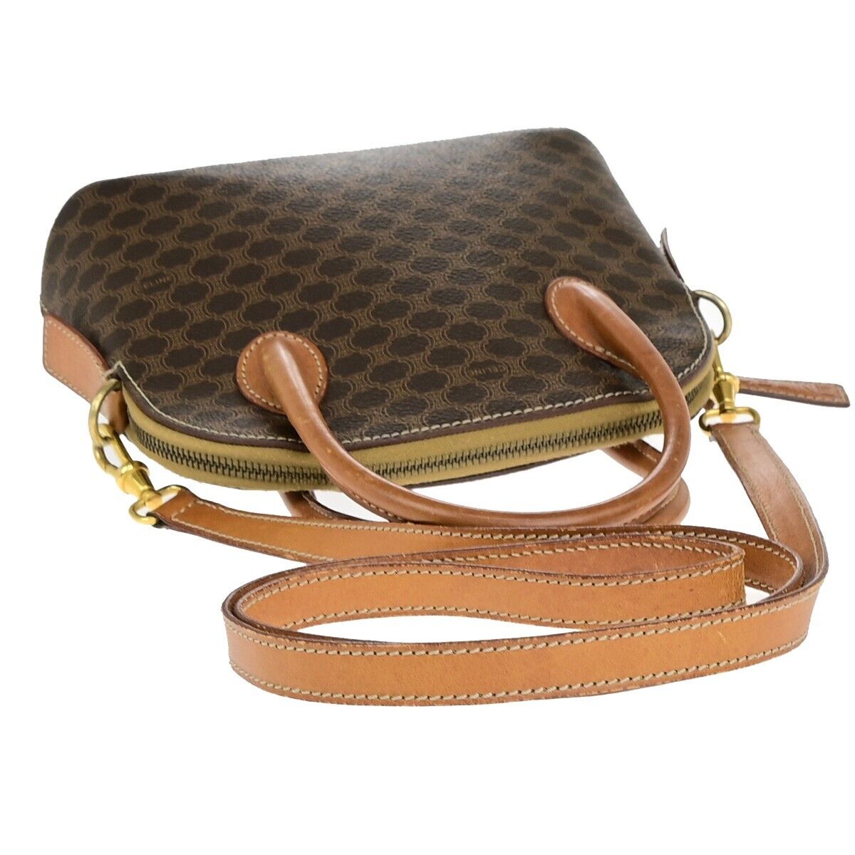 CELINE Logo Macadam Pattern 2Way Shoulder Hand Bag PVC Leather Brown GHW 38EC961