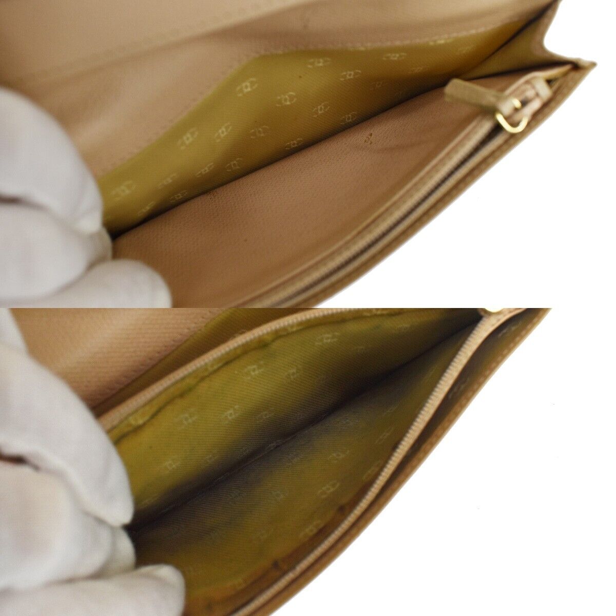 CHANEL CC Logo Long Bifold Wallet Purse Leather Beige Gold-Plated Italy 02GA651