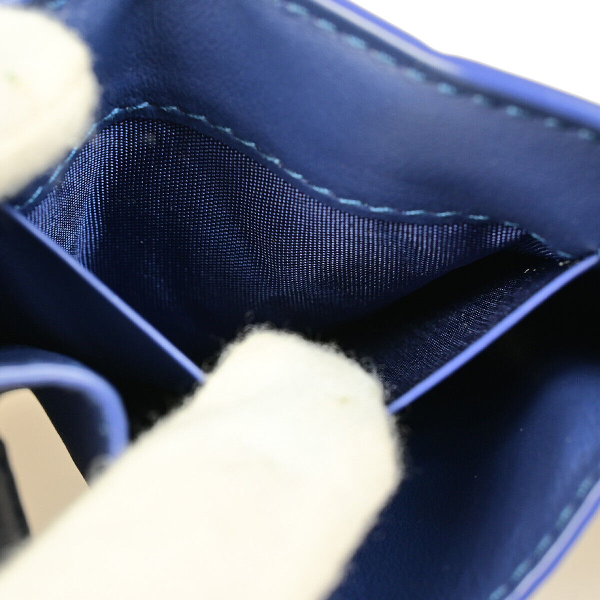 BOTTEGA VENETA INTRECCIATO Trifold Wallet Purse Leather Blue Italy 35SJ106