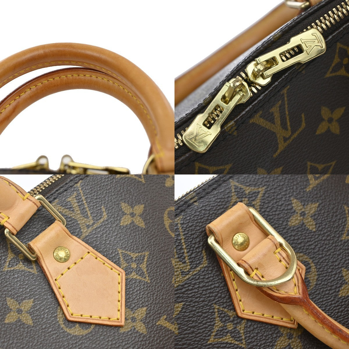 LOUIS VUITTON LV Logo Alma Hand Bag Monogram Leather Brown France M51130 85YJ240