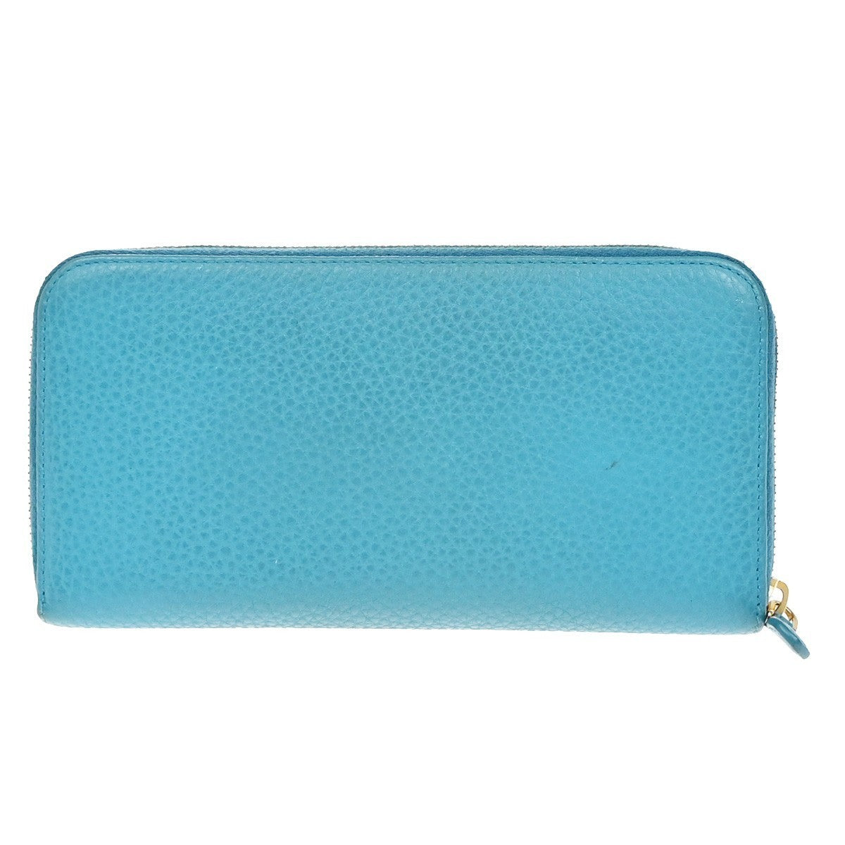 PRADA Logo Long Zipper Around Wallet Vitello Grain Leather Blue Italy 30KB104