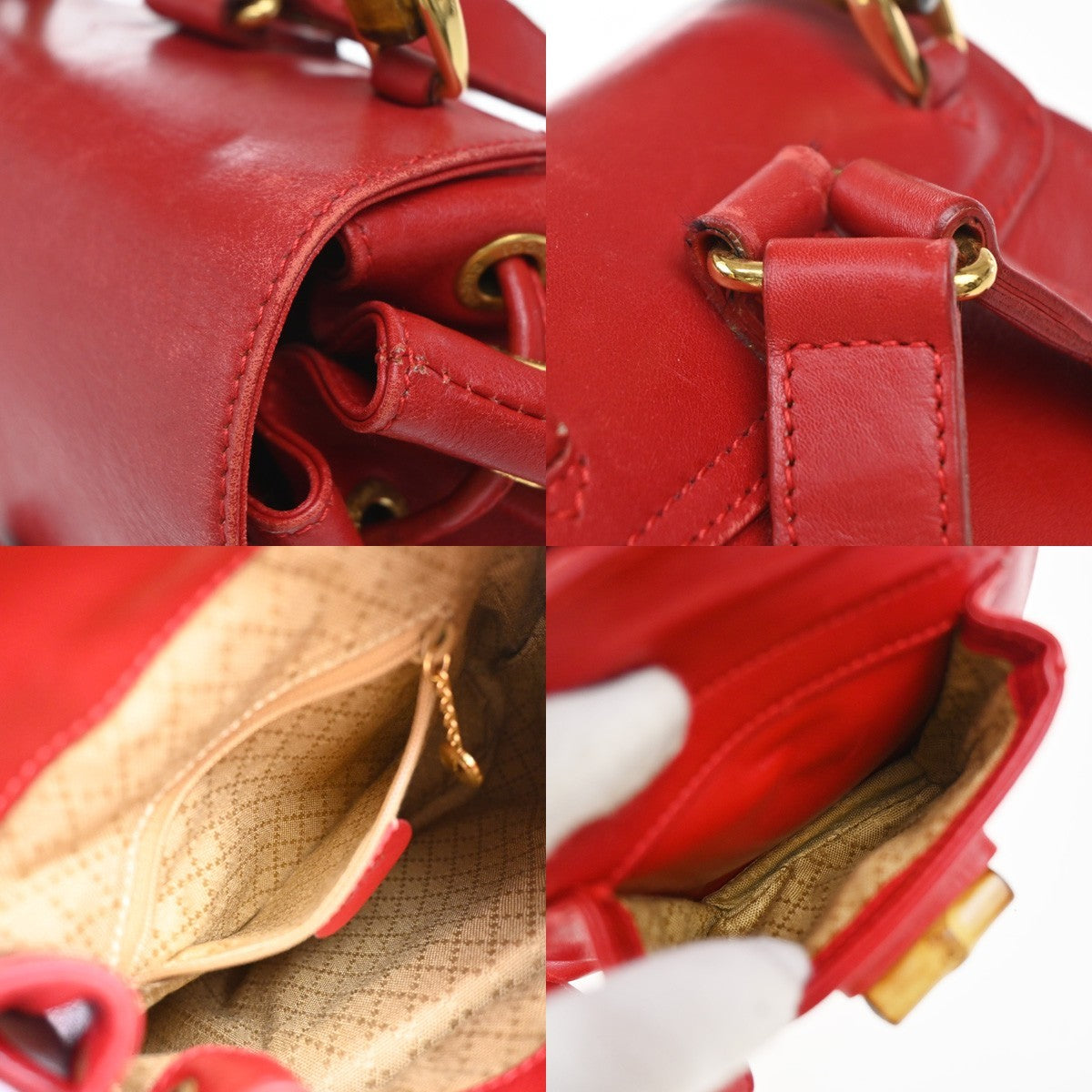 GUCCI Logo Bamboo Drawstring Mini Backpack Bag Leather Red GHW Italy 62EG250