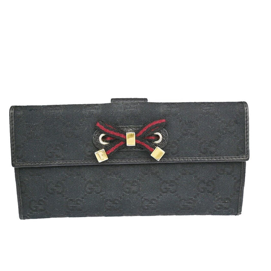 GUCCI Princy GG Pattern Long Bifold Wallet Purse Canvas Leather Black 02YD939