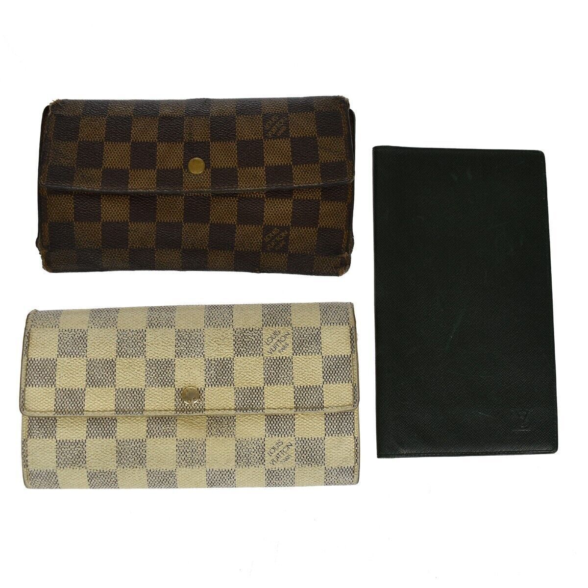 LOUIS VUITTON 3 Set Bifold Wallet Damier Azur Taiga Leather White BN GN 66GA241
