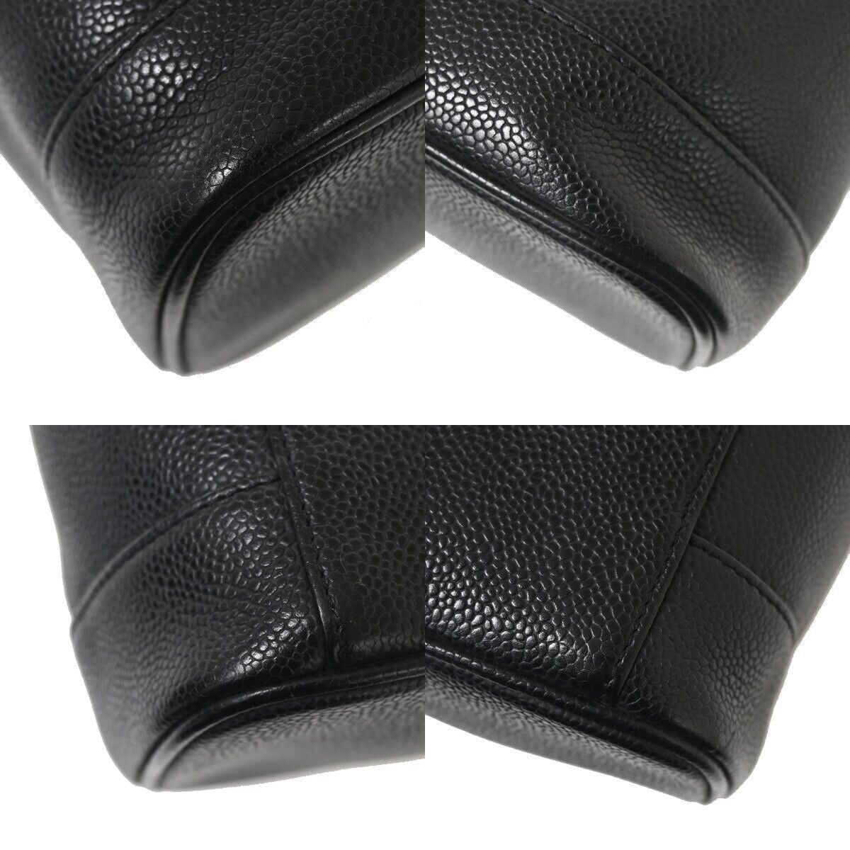 CHANEL CC Logo Cosmetic Vanity Hand Bag Grained Calfskin Leather Black 614RH061