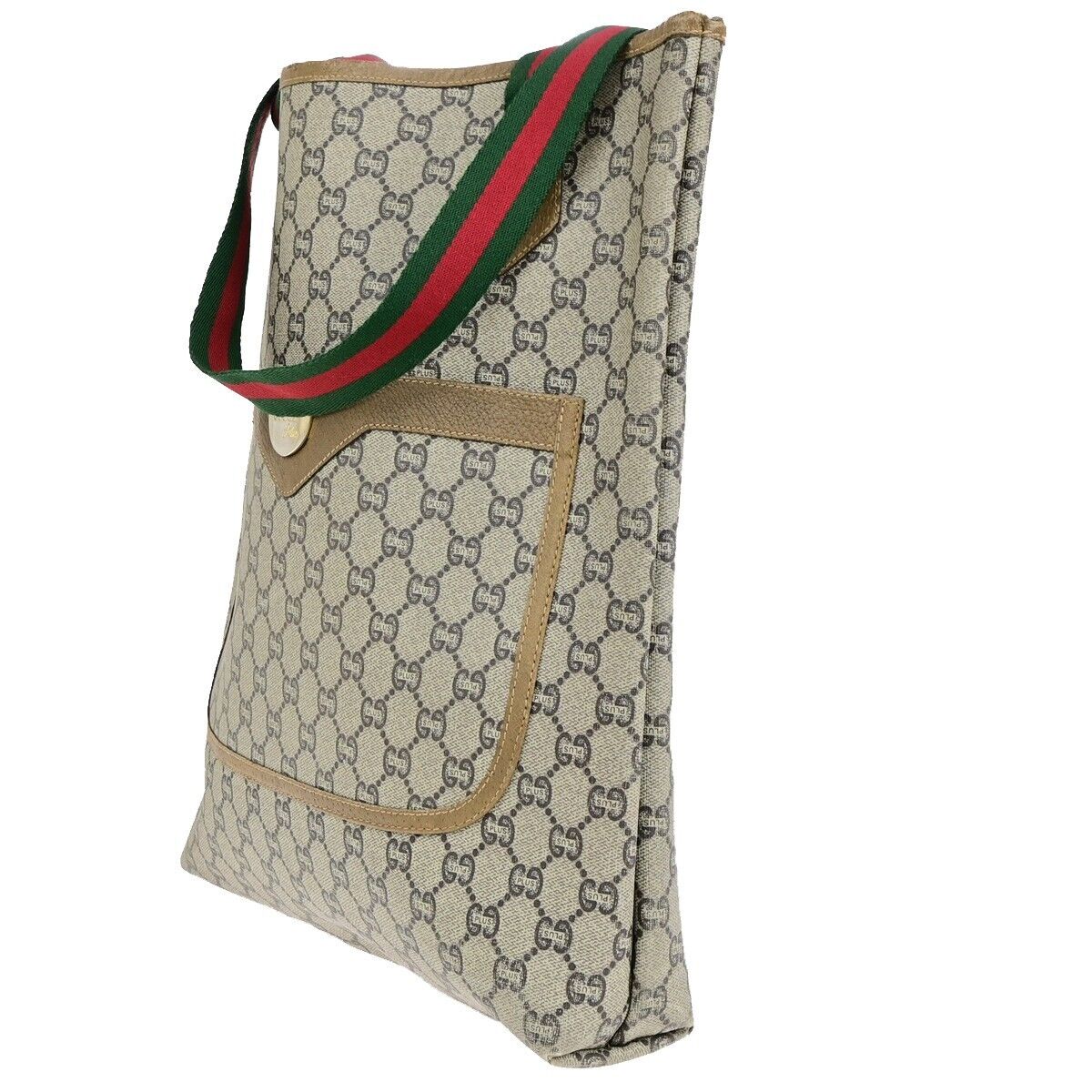 GUCCI PLUS GG Pattern Sherry Shoulder Tote Bag PVC Leather Brown Italy 67KA413