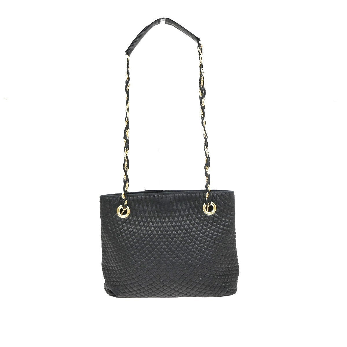 BALLY B Logo Quilted Chain Shoulder Bag Leather Black GHW Switzerland 01CA846