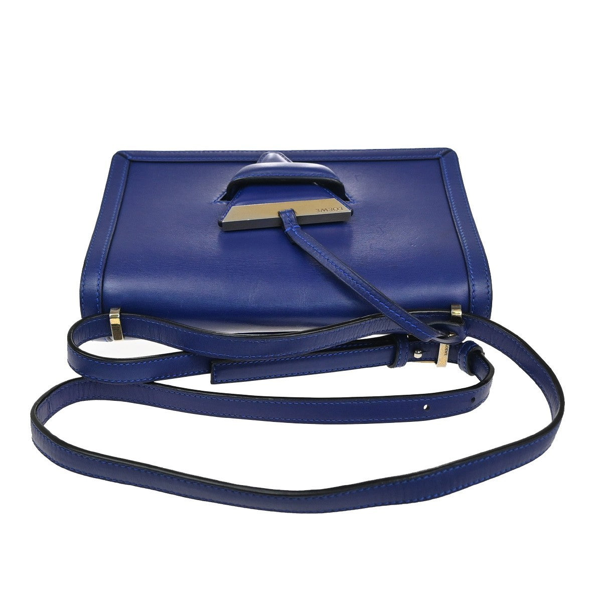 LOEWE Logo Barcelona Mini Shoulder Hand Bag Leather Blue GHW Spain 76KP582