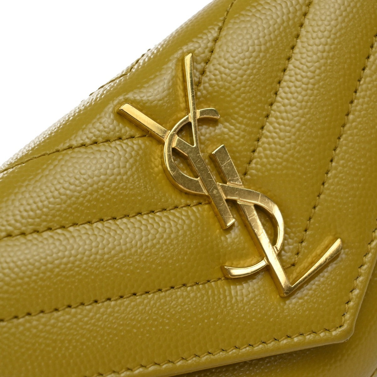 SAINT LAURENT YSL Logo Compact Bifold Wallet Leather Yellow GHW 85RF304