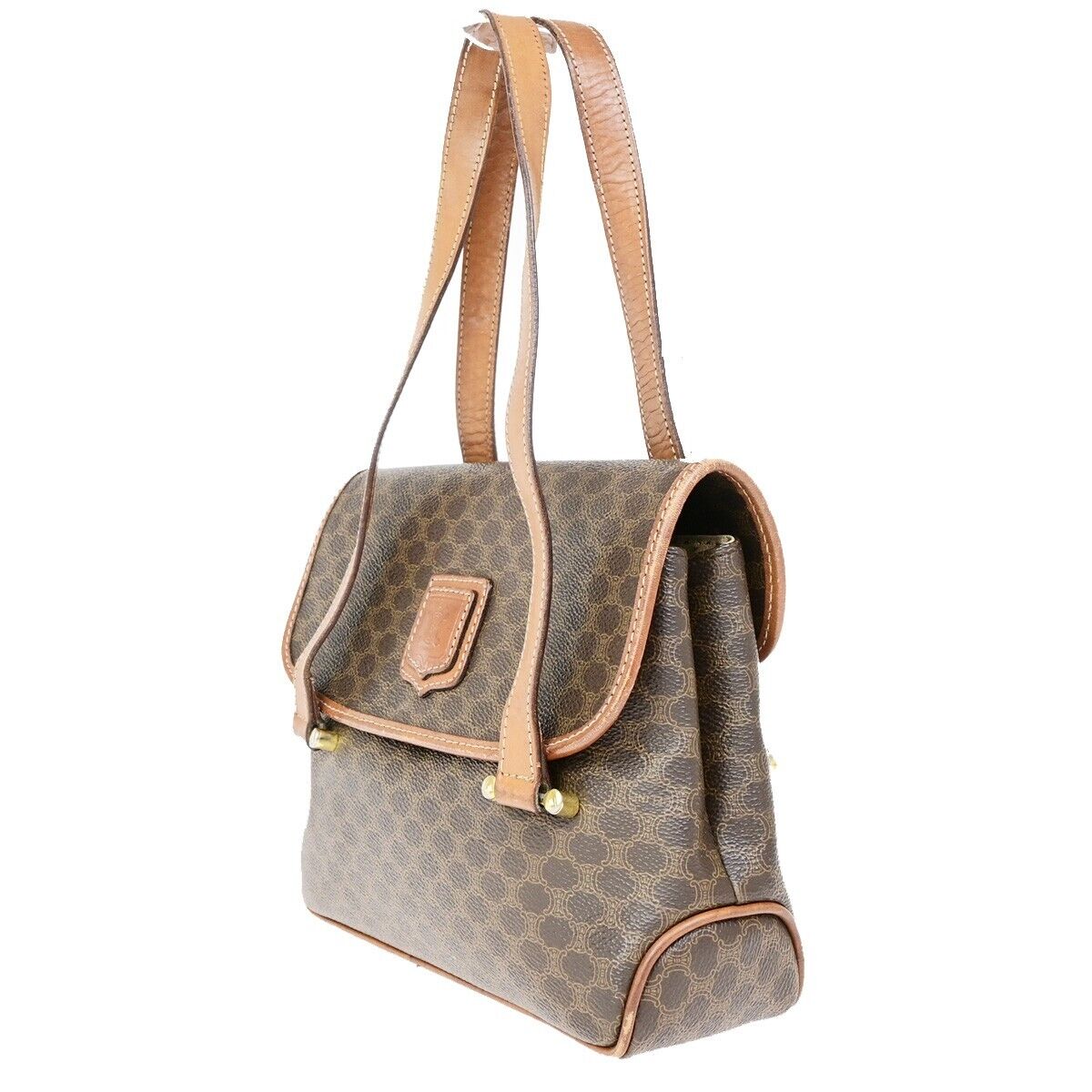 CELINE Logo Macadam Pattern Shoulder Bag PVC Leather Brown Italy Gold 60FB174