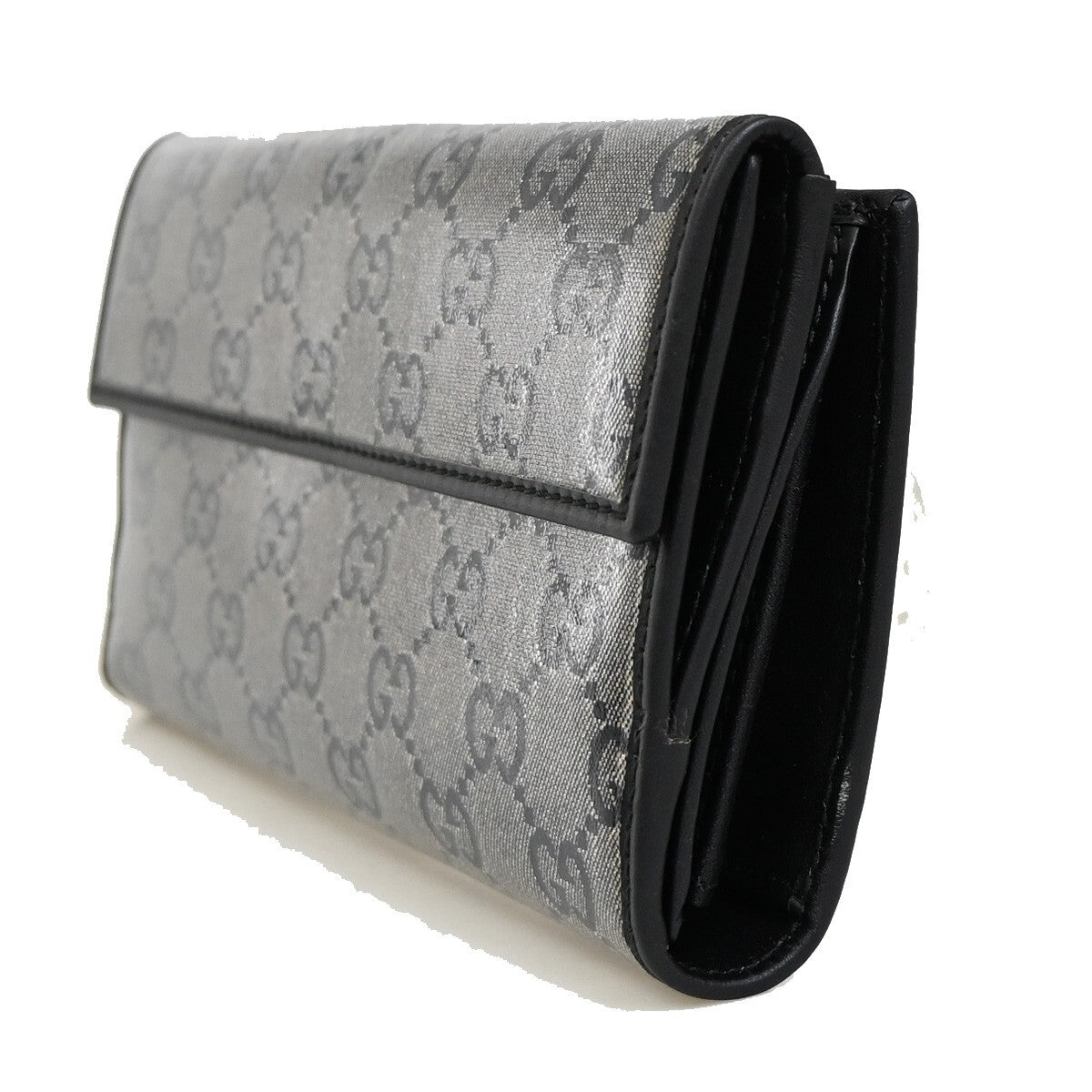 GUCCI Crystal GG Pattern Long Wallet Coating Canvas Leather Black GHW 86RF275