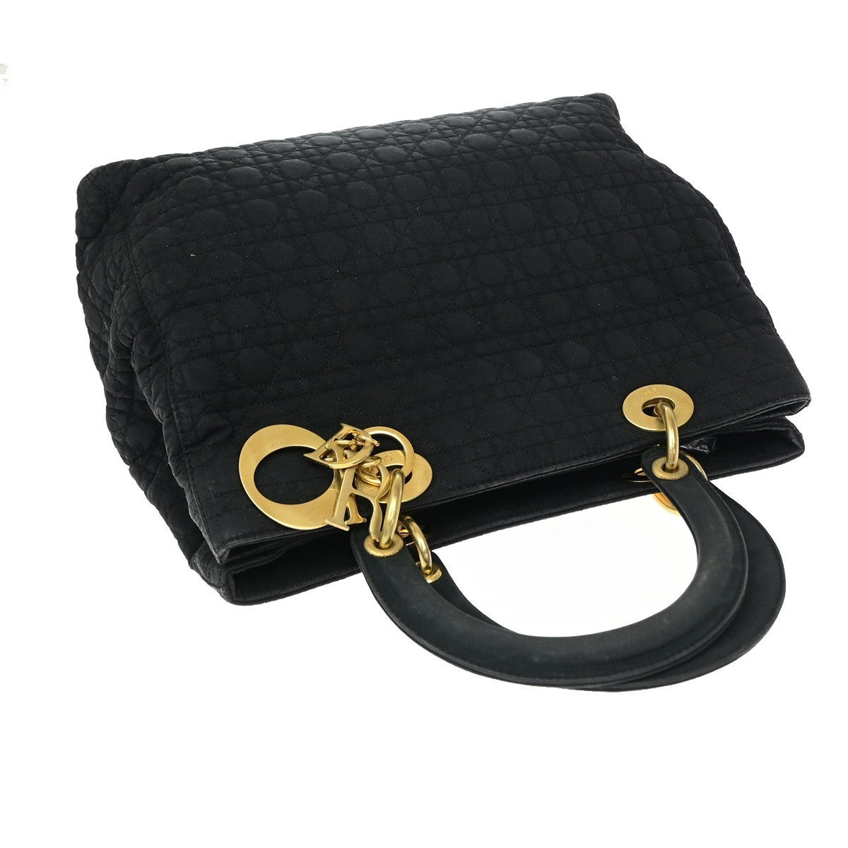 CHRISTIAN DIOR Logo Lady Cannage Hand Bag Nylon Leather Black GHW Italy 89EG409