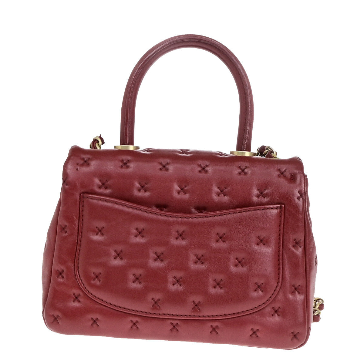 CHANEL CC Cross Stitch 2Way Chain Shoulder Hand Bag Leather Red GHW 805RJ983