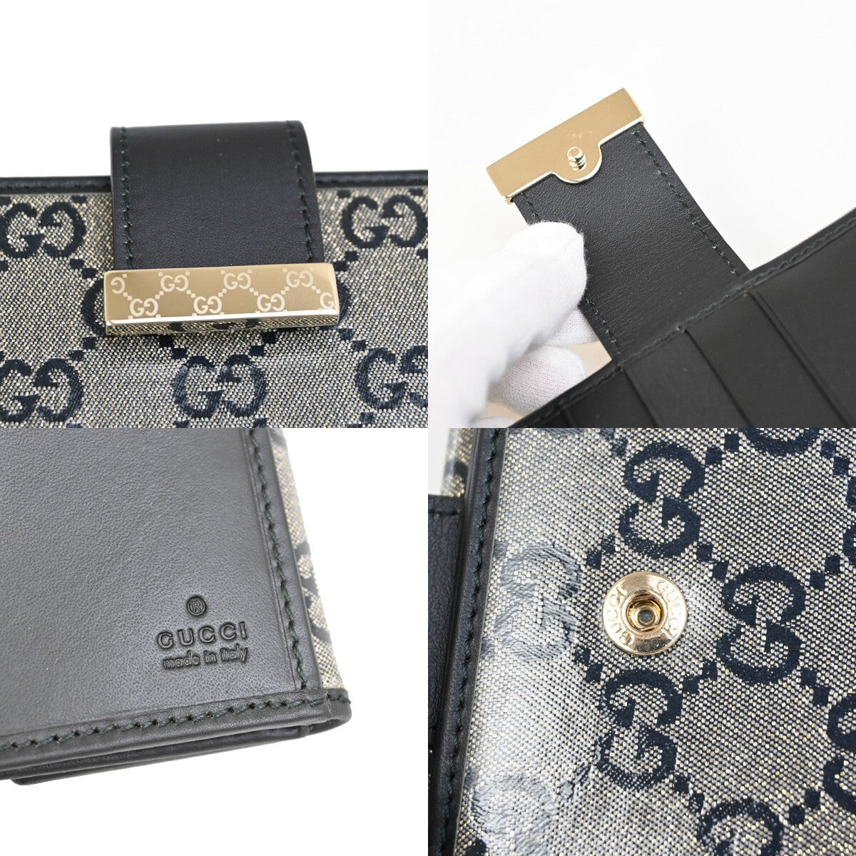 GUCCI Crystal GG Pattern Long Wallet Coating Canvas Leather Black GHW 86RF275