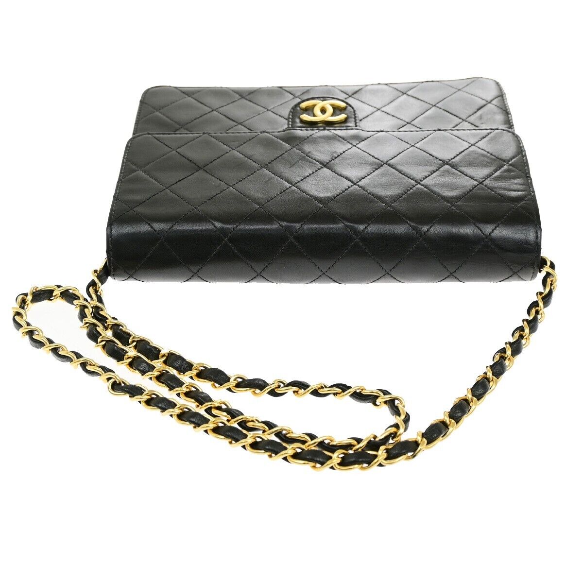 CHANEL Matelasse Single Flap Chain Shoulder Bag Leather Black Vintage 652RK871