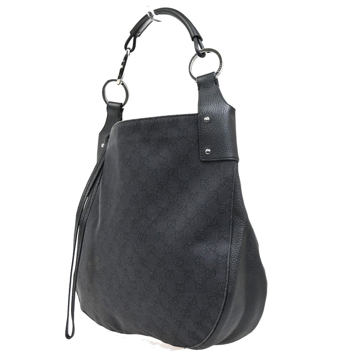 GUCCI Logo GG Pattern Shoulder Hand Bag Canvas Leather Black SHW Italy 79MA492