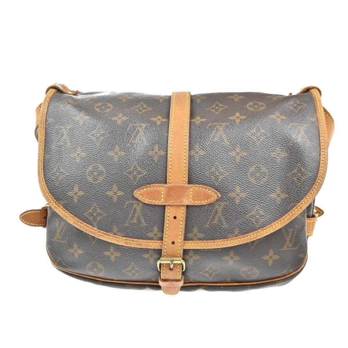 LOUIS VUITTON Logo Saumur 30 Shoulder Bag Monogram Leather Brown M42256 73MA362