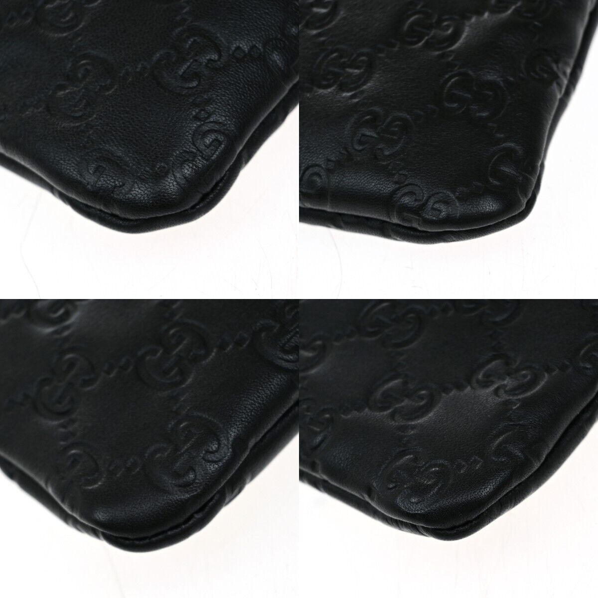 GUCCI Logo Guccissima GG Pattern Mini Shoulder Bag Leather Black Italy 12RF223