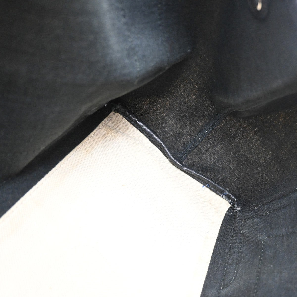 BALENCIAGA Navy Cabas S Shoulder Hand Bag Canvas Leather White Black 66EF982