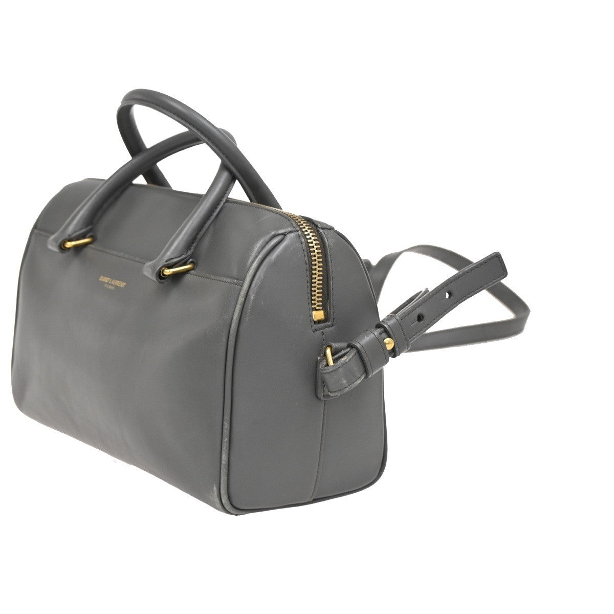 SAINT LAURENT Baby Duffle 2way Shoulder Hand Bag Leather Gray GHW Italy 84DA190