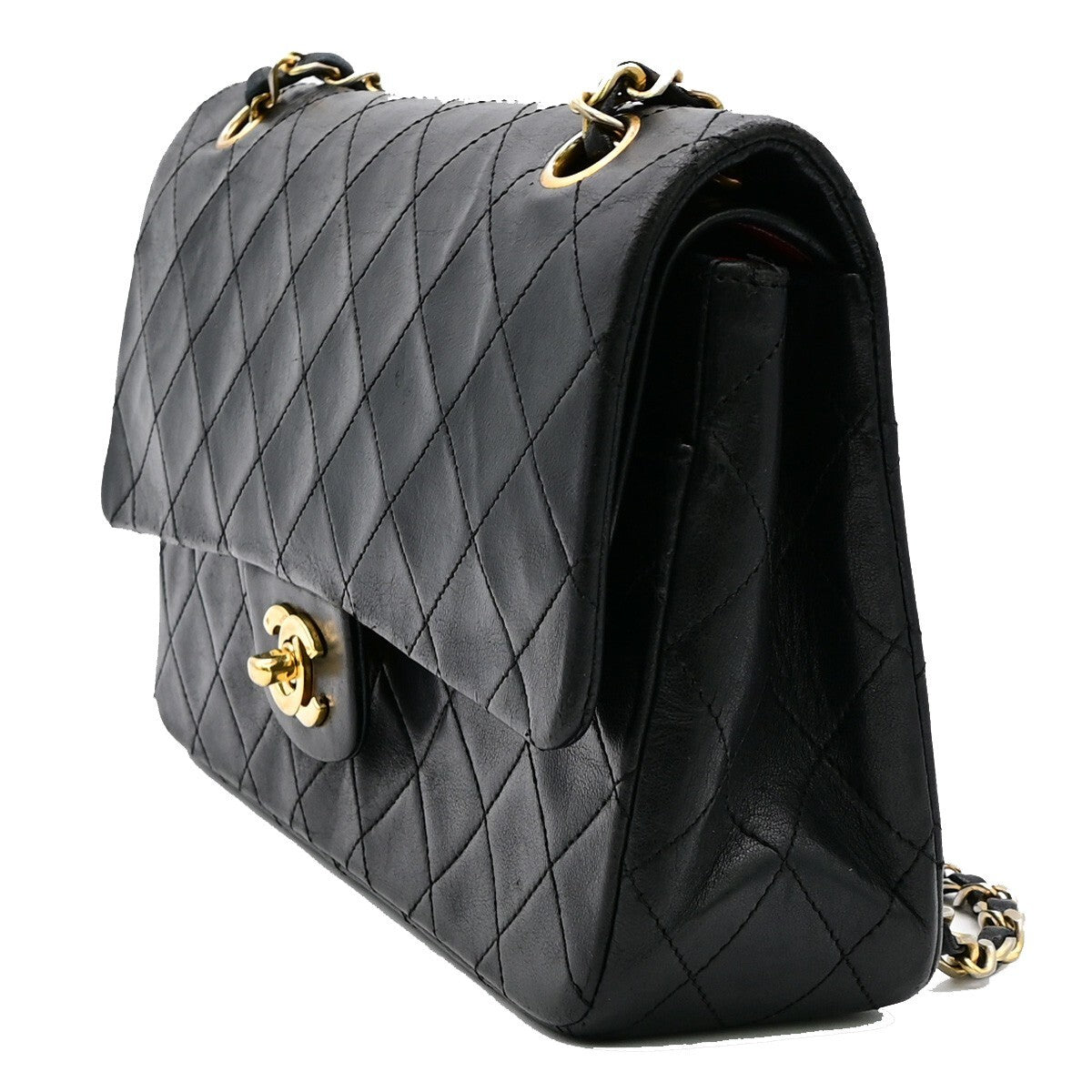 CHANEL Matelasse 25 Double Flap Chain Shoulder Bag Leather BK Vintage 377RJ823