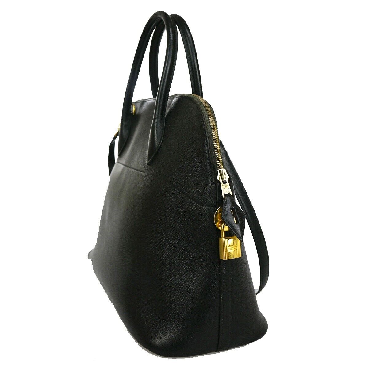 HERMES Bolide 37 2Way Shoulder Hand Bag Epsom Leather Black Yellow 310RC624