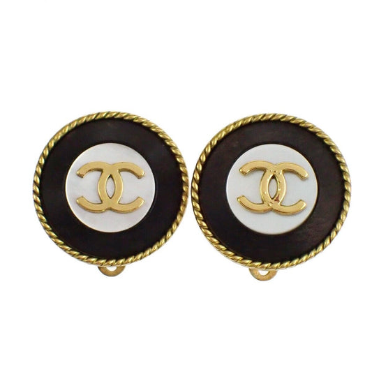 CHANEL CC Logo Button Round Earrings 94A Clip-On GHW France Accessory 12RJ627
